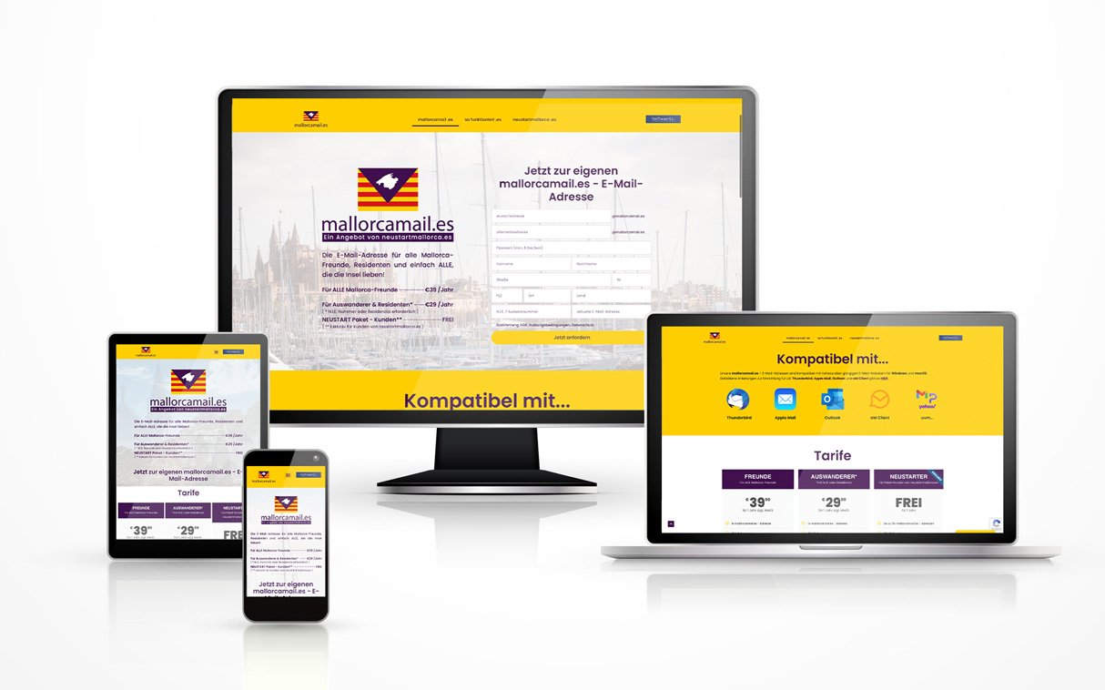 Webdesign Mallorca - mallorcawebsites.com - Beispiel Webseite / Website / E-Mail Dienstleister